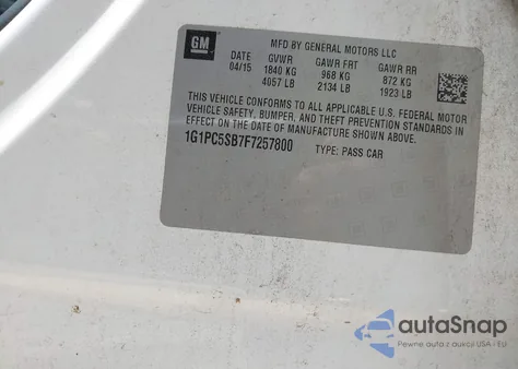 2015 Chevrolet Cruze 1Lt Auto from USA, damaged, VIN 1G1PC5SB7F7257800